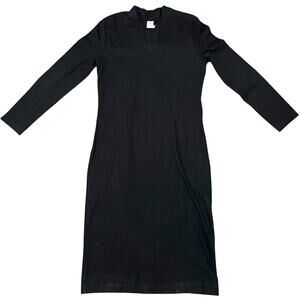 Peruvian Connection Pencil Dress Pima Cotton Long Sleeve Black Midi Size Small